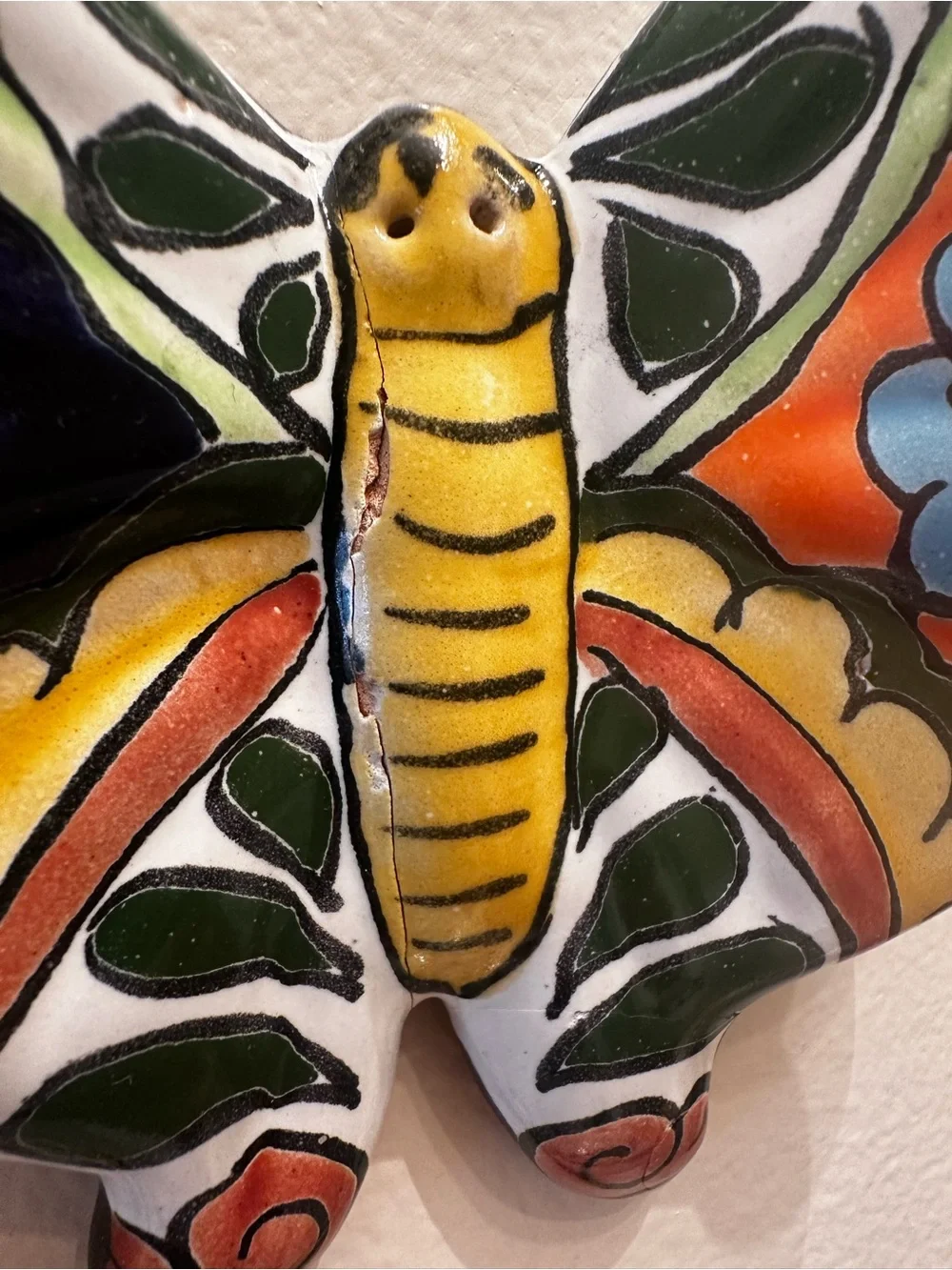 Colorful Hand-Painted Ceramic Butterfly Wall Art - Multicolor